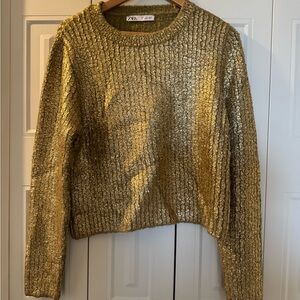 Zara Gold Textured Crackle Sweater ☀️